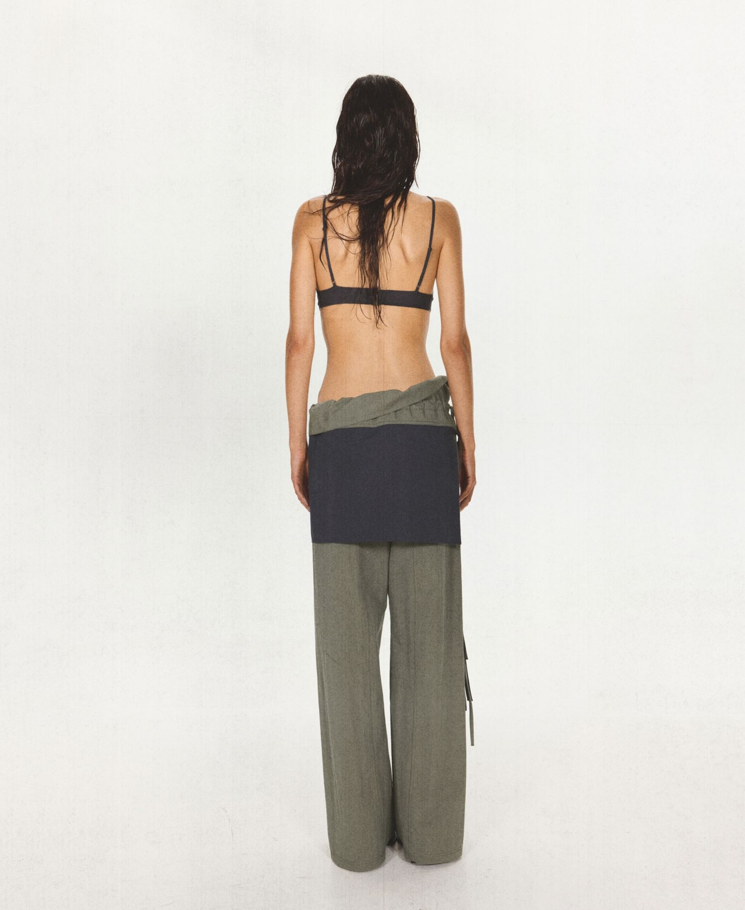 Women's Tied Overlay Wide-Leg Cotton-Blend Pants