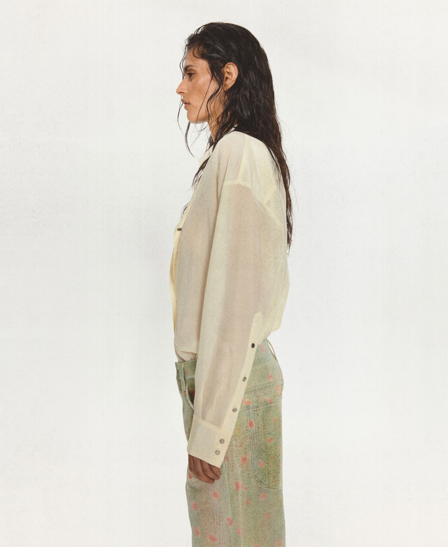 Women's Eckhaus Latta x Mango Sheer Button-Up Beaded Shirt