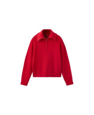 Women's Contrasting Zipper Collar Ribbed-Knit Sweater