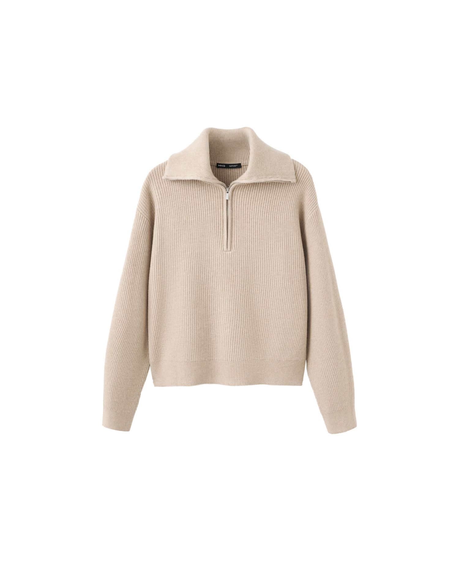 Women's Contrasting Zipper Collar Ribbed-Knit Sweater