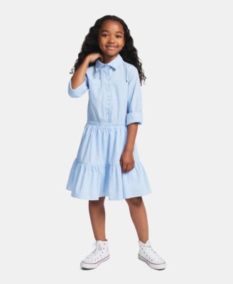 Girls' 7-16 Striped Long-Sleeve Shirt Dress