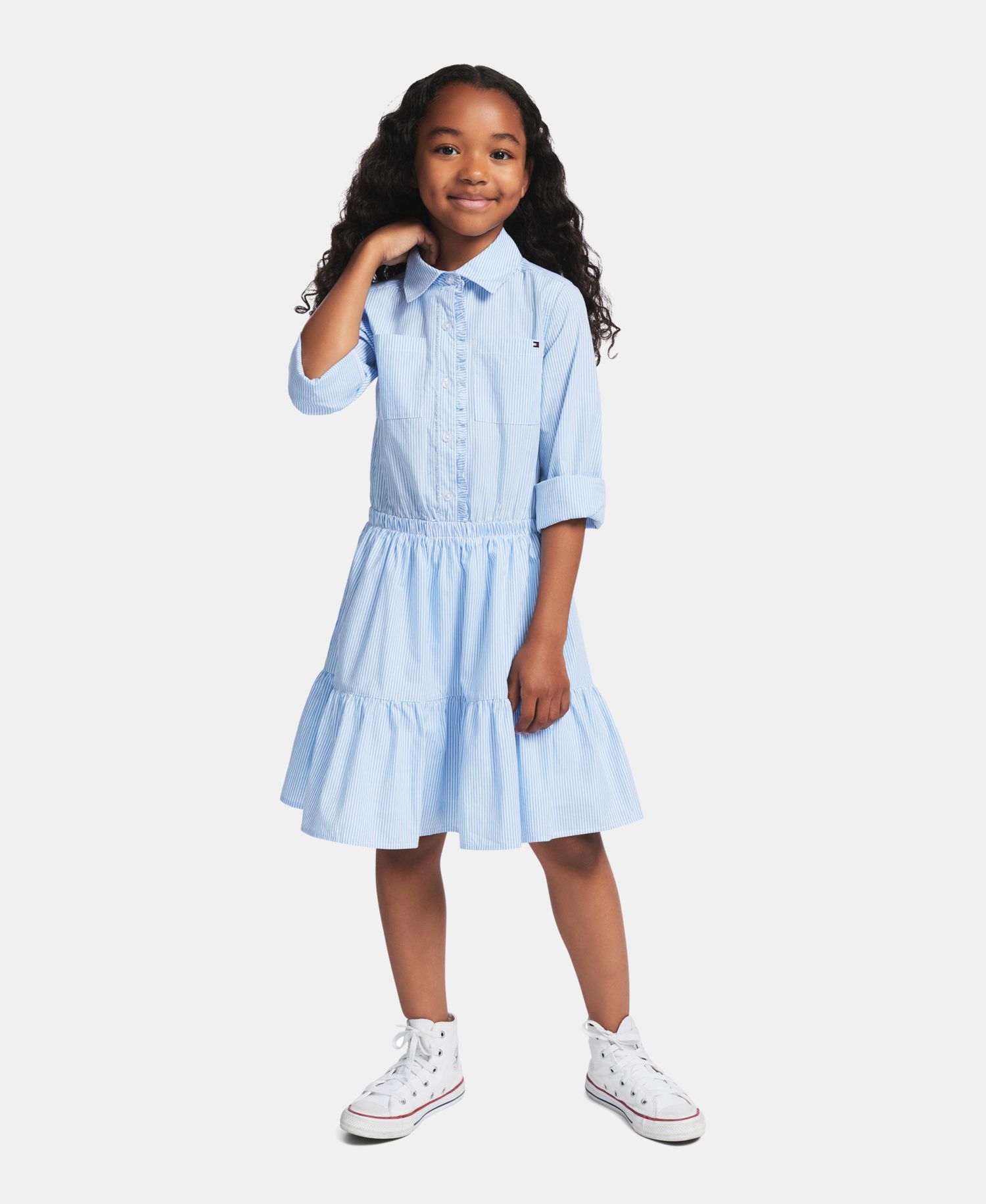 Girls' 7-16 Striped Long-Sleeve Shirt Dress