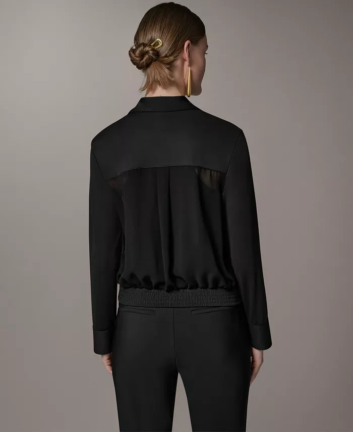Women's Bomber Mixed Media Zip-Front Jersey Jacket - thumbnail 9
