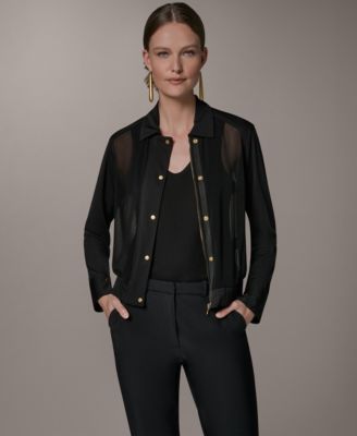 Women's Bomber Mixed Media Zip-Front Jersey Jacket