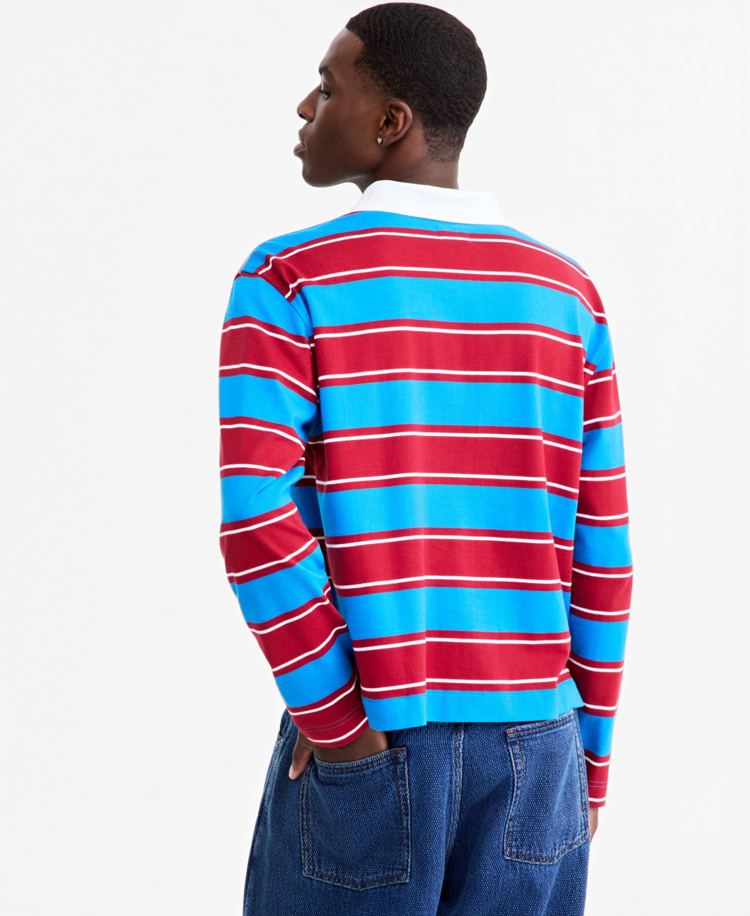Men's Striped Rugby Long Sleeve Relaxed-Fit Cotton Polo Shirt