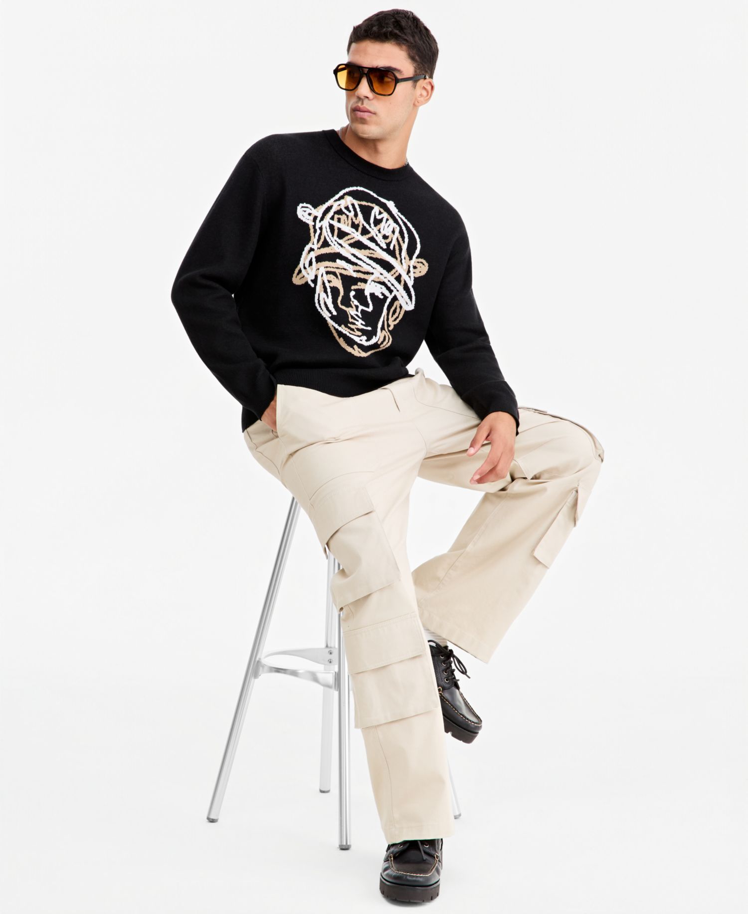 Men's Striped Crewneck Long-Sleeve Sweater