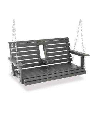 4.5 FT Large Size 2-Seat Poly Lumber HIPS Porch Swing with Foldable Cup Holders and Curved Deep Seat for Outdoor Porch Garden