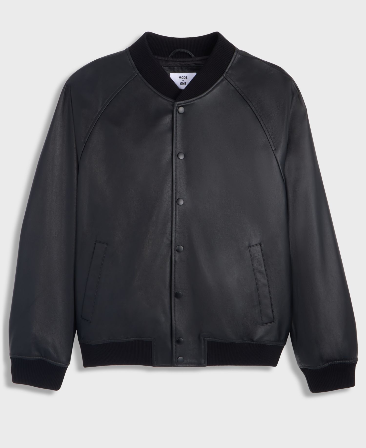 Men's Relaxed-Fit Ribbed Leather Bomber Jacket