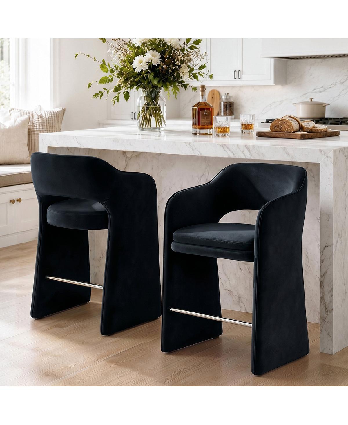 Maison Boucle Upholstered Counter Stool Set of 2 With Arms, Velvet Kitchen Island Counter-Height Bar Stools, Modern Waterfall Silhouette