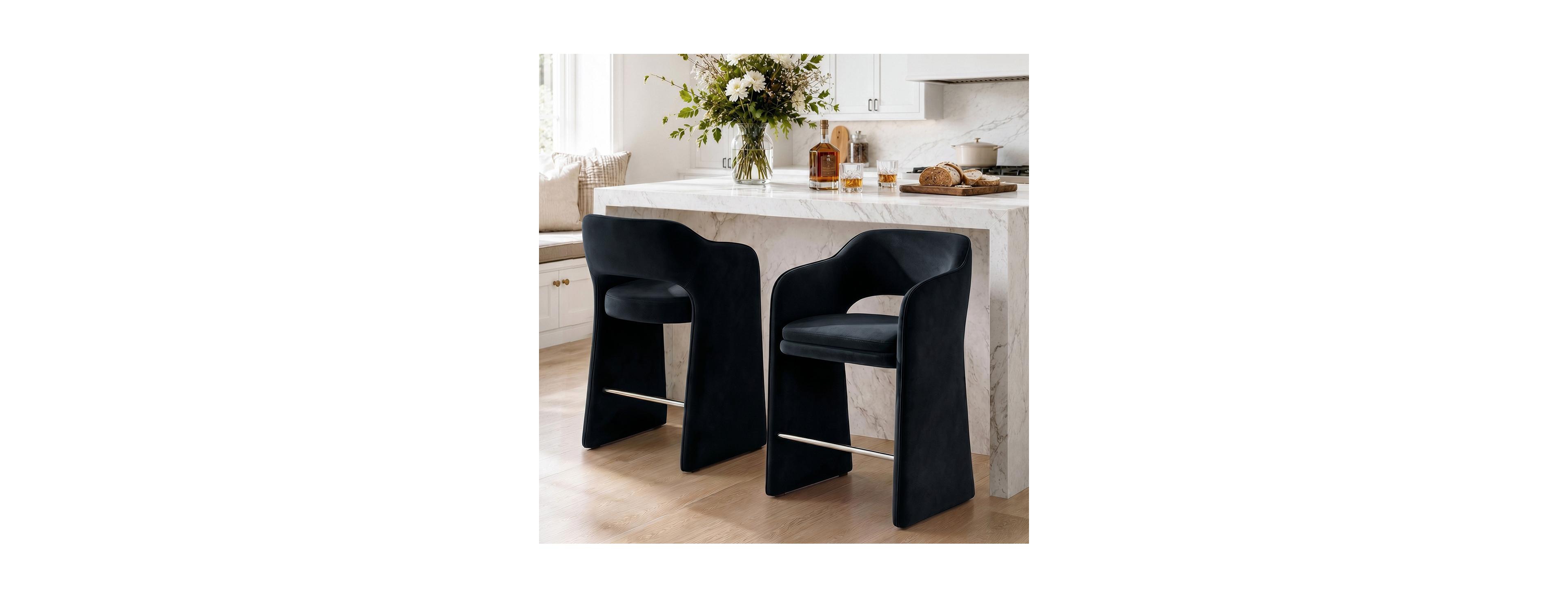 Maison Boucle Upholstered Counter Stool Set of 2 With Arms, Velvet Kitchen Island Counter-Height Bar Stools, Modern Waterfall Silhouette
