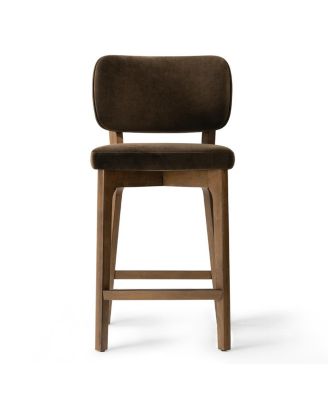 Counter-Height Bar Stools Set of 6 for Large Islands, Velvet Upholstered Counter Stools With Curved Back, Solid Wood Frame With Footrest