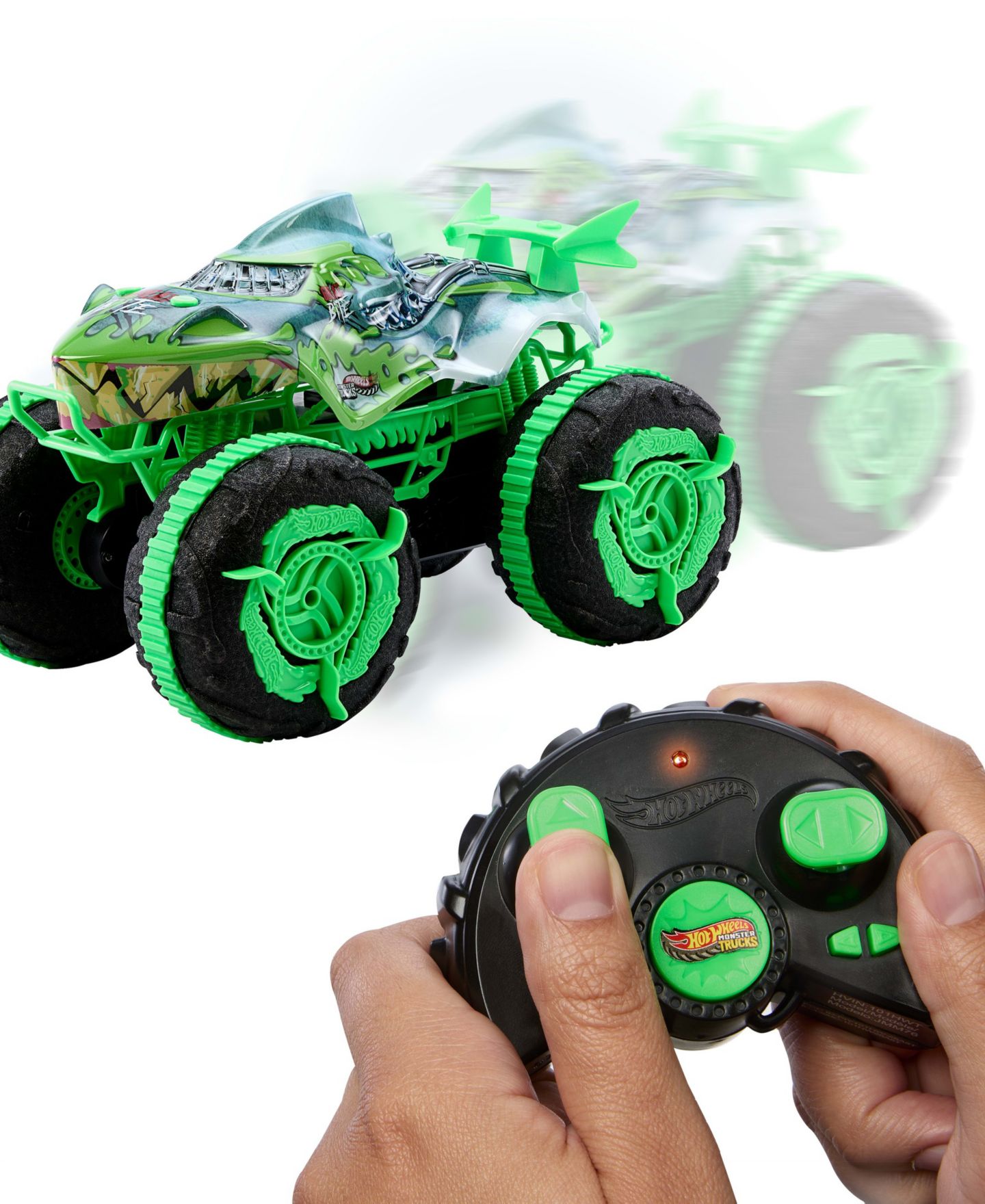 Детская игрушка Hot Wheels 1:15 Scale Monster Trucks Great Bite All-Terrain Amphibious Remote Control Car — фото 6