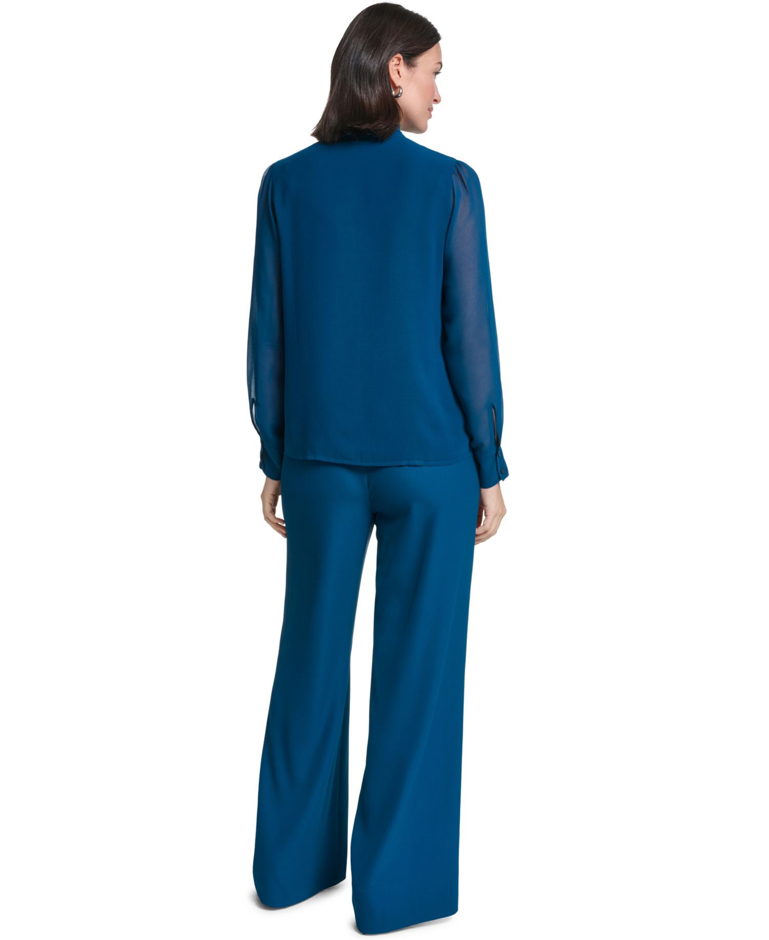 Women's Long-Sleeve Mock Neck Ruffle Front Blouse
