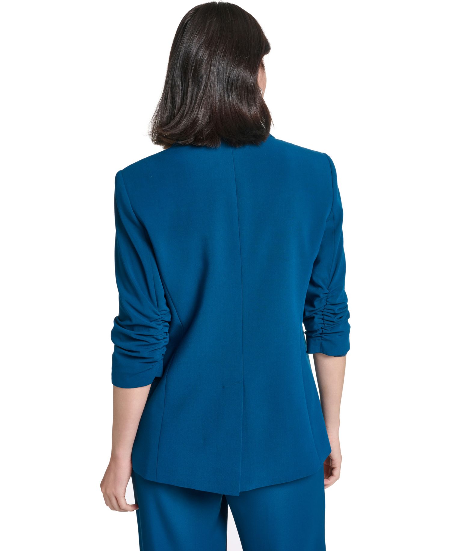 Women's Ruched 3/4-Sleeve Notch Collar One-Button Jacket