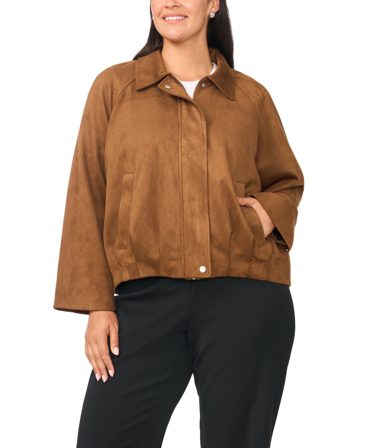 Plus Size Raglan-Sleeve Faux-Suede Work Jacket