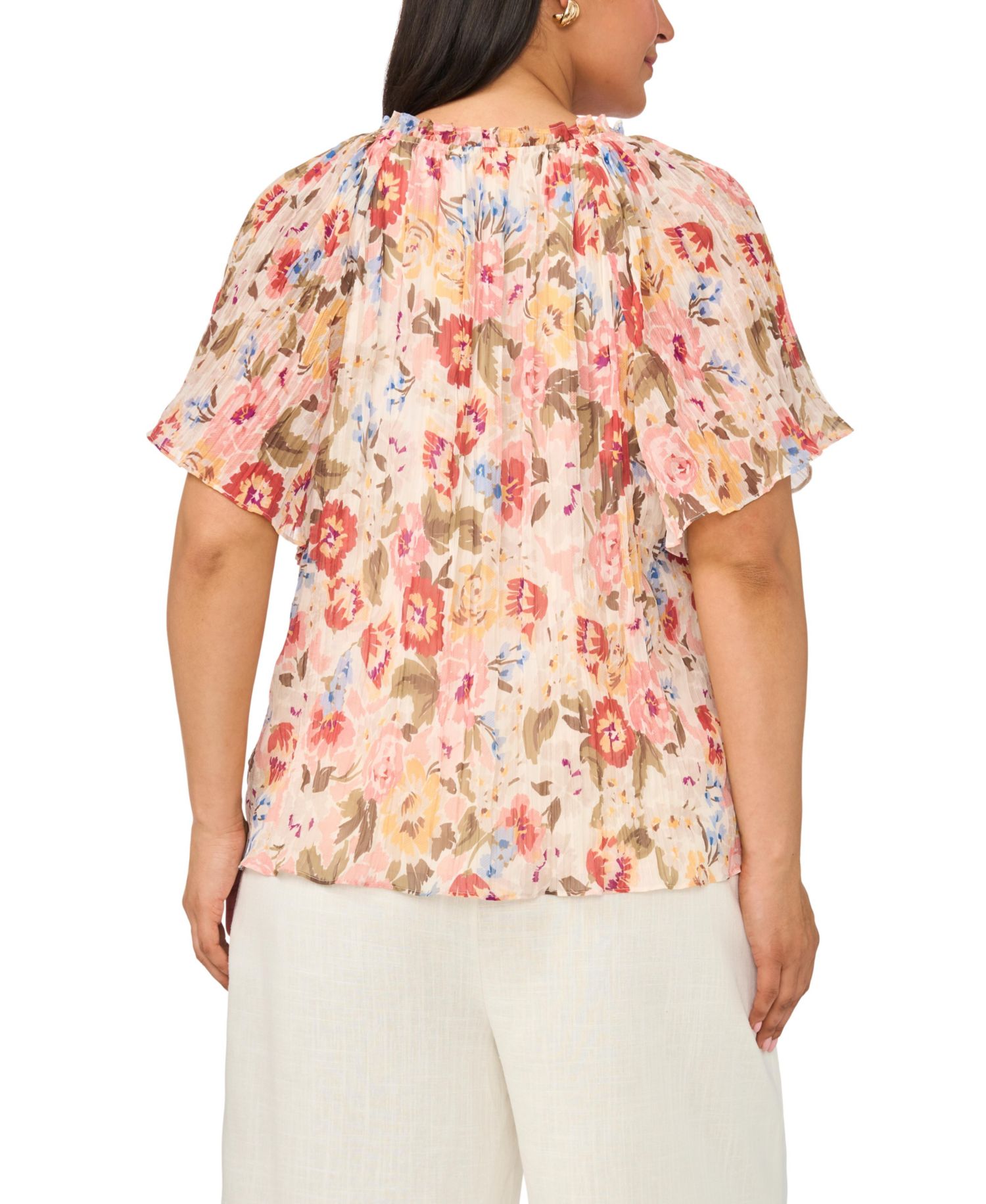 Plus Size Floral Chiffon Ruffle Blouse