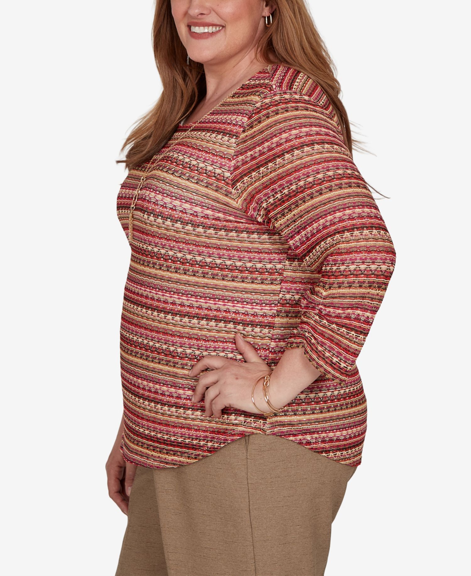Plus Size Union Square 3/4-Sleeve Striped T-Shirt