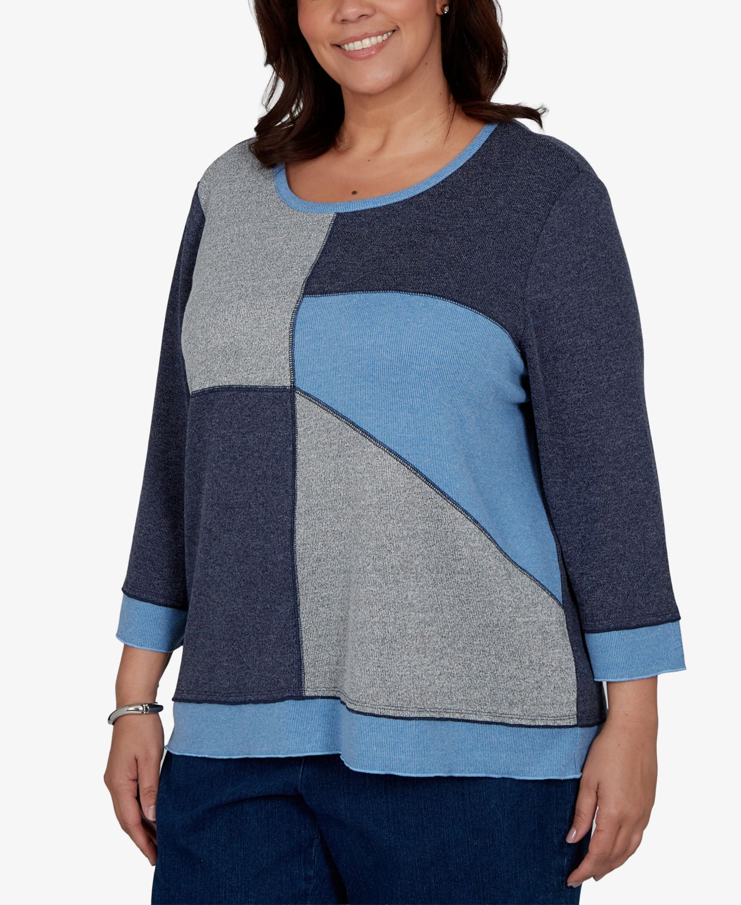 Plus Size Heathered Colorblock 3/4-Sleeve Top
