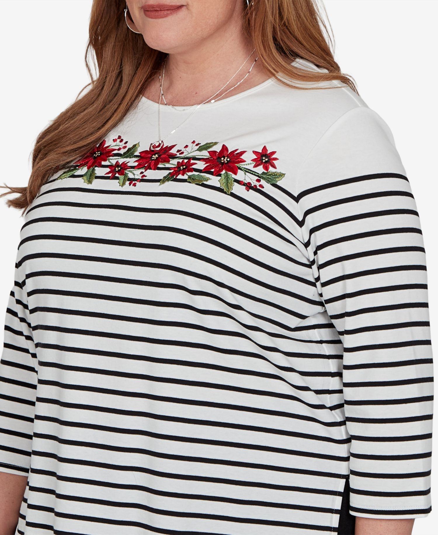 Plus Size Stripe 3/4-Sleeve Crewneck Knit Top