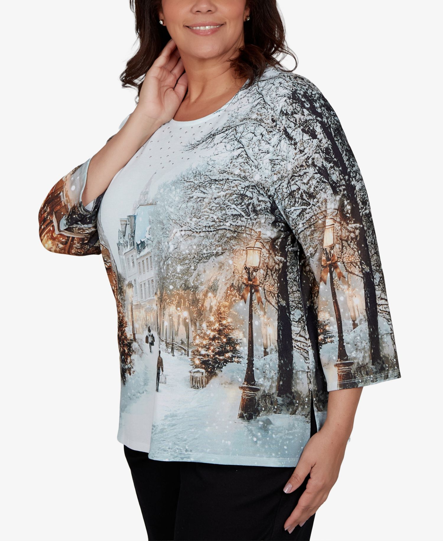 Plus Size Classic Christmas In The City 3/4-Sleeve Knit Top