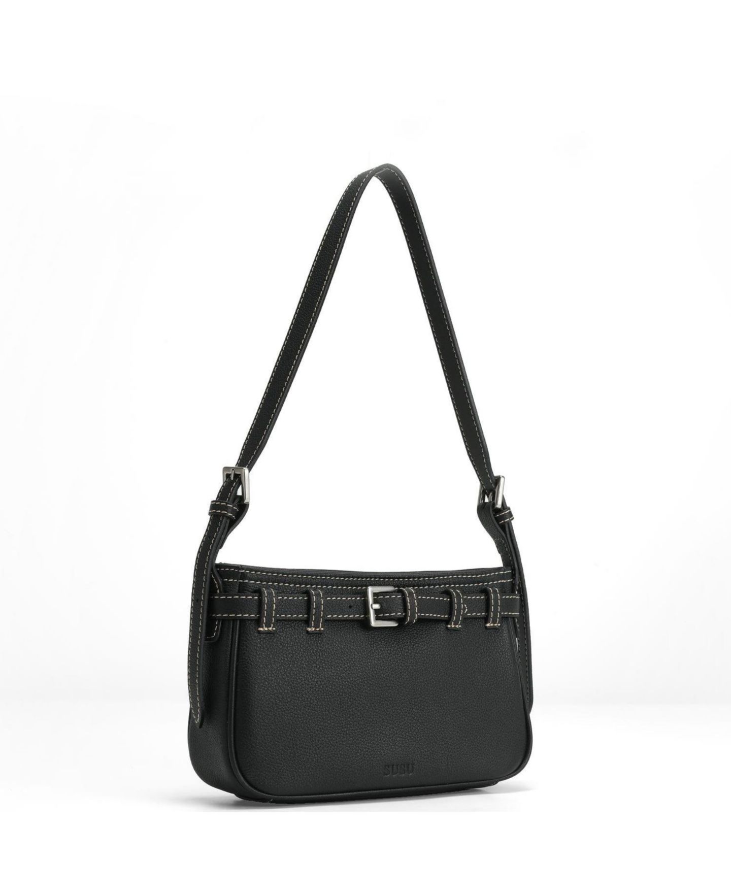 Женская сумка SUSU Sloane Leather Shoulder Bag for Women Convertible Crossbody Purse Small Belt Detail Handbag, цвет: Чёрный / Оникс чёрный — фото 2