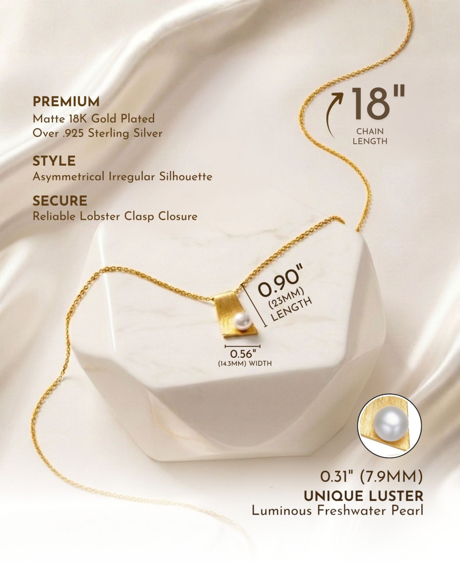 Sterling Silver 18K Gold Plated Unique Pearl Pendant Necklace