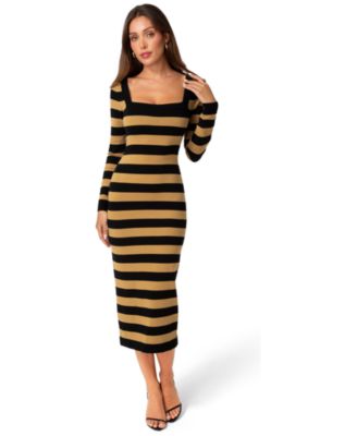 Women's Stripe Long-Sleeve Square Neck Sweater Dress