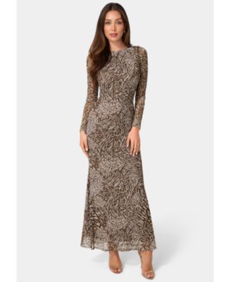 Womens Long Sleeve Mesh Maxi Dress