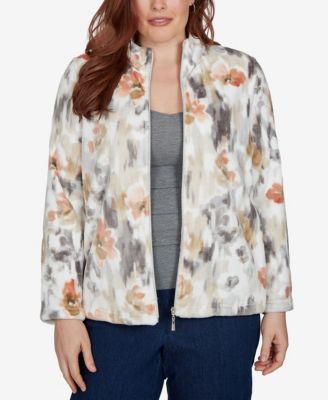 Petite Watercolor Floral Fleece Stand Collar Jacket