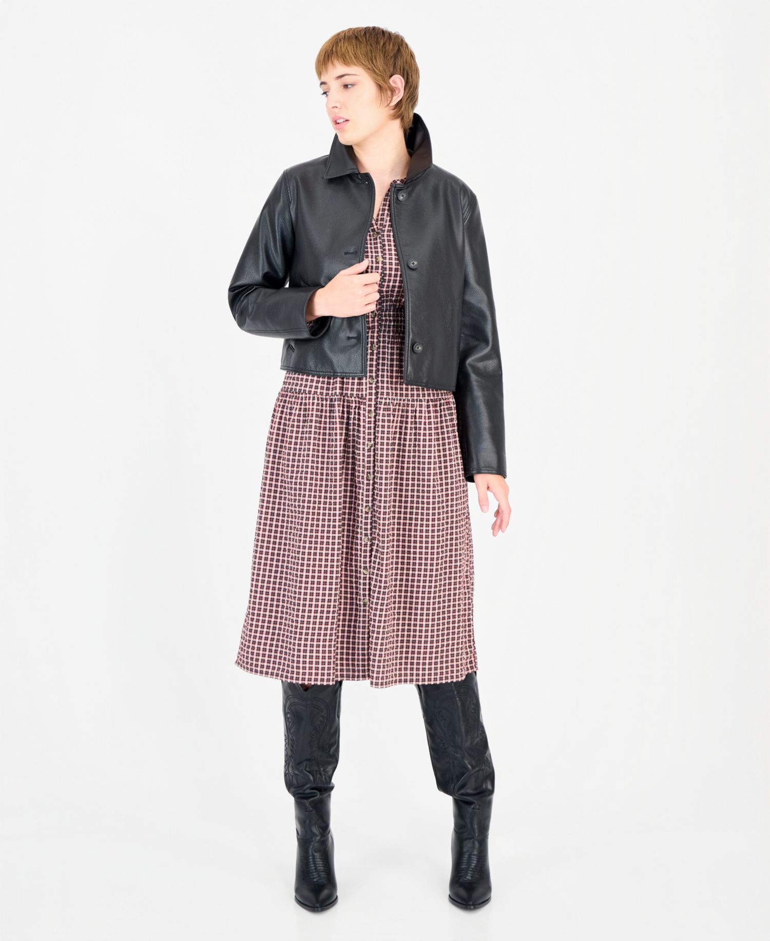 Women's Laydown Collar Cropped Snap Jacket