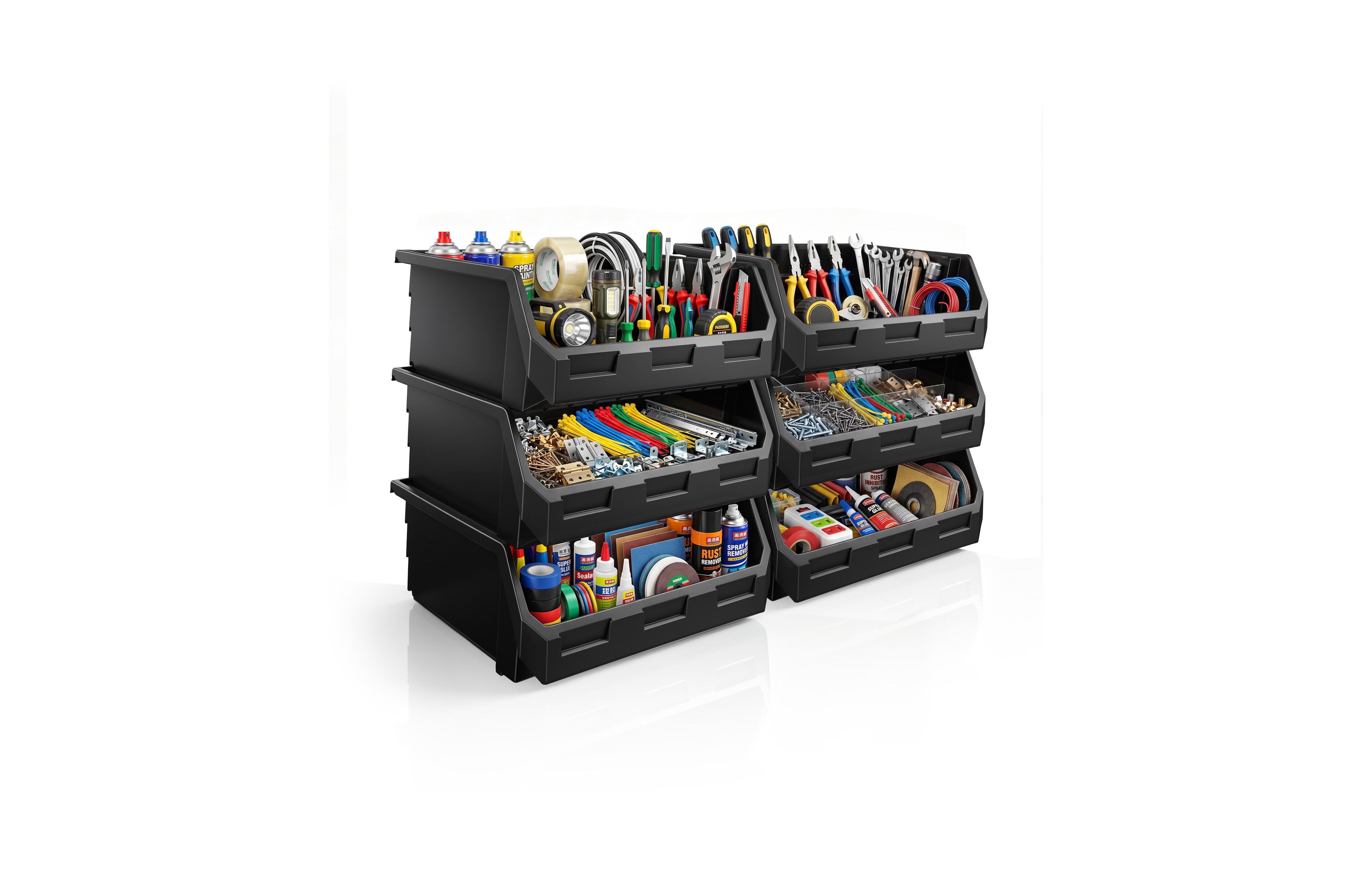Sorbus Extra Large Open Front Stackable Garage Storage Bin - Heavy Duty Plastic Organizer Tote for Tools, Hardware and Shelving
