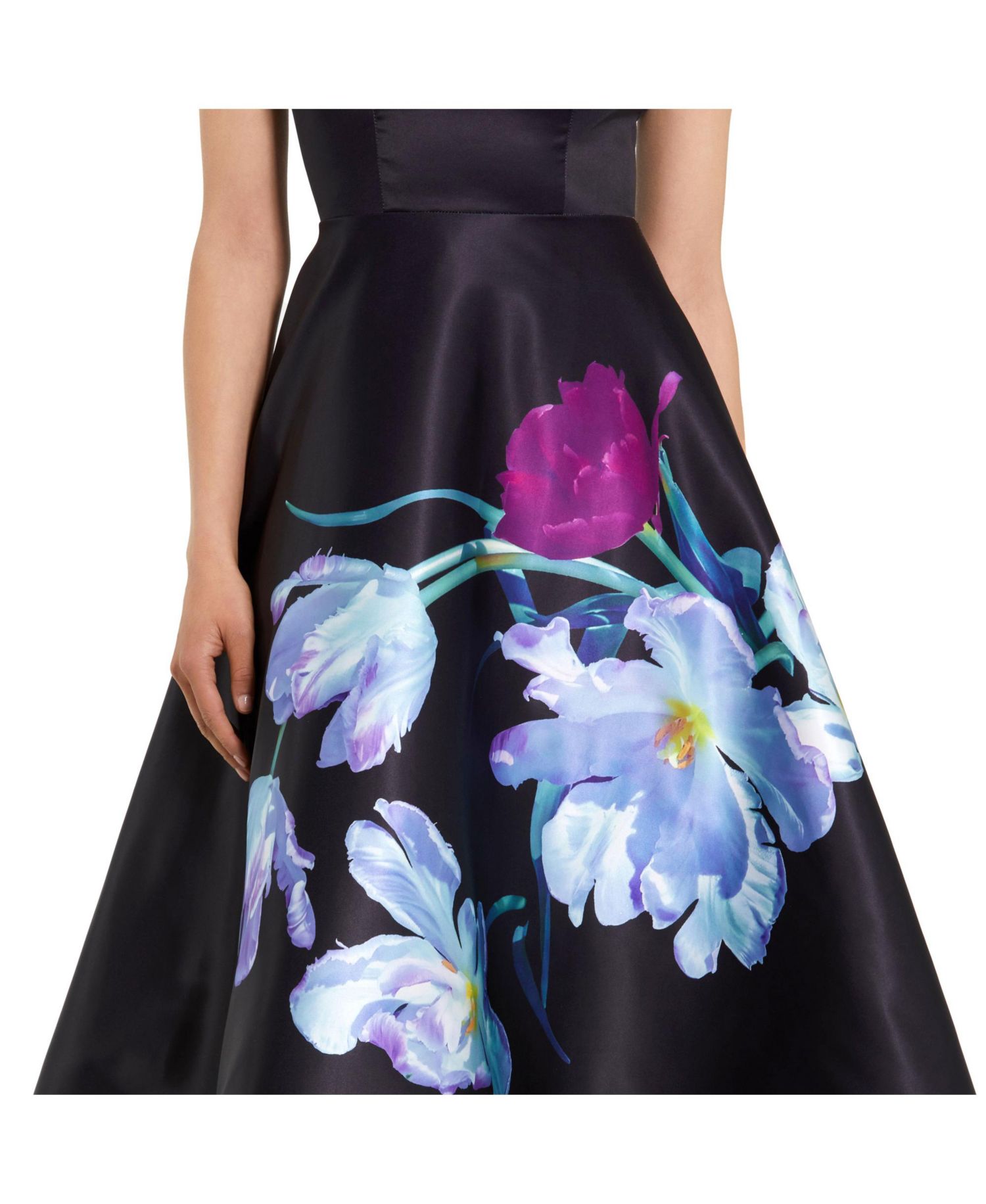 Floral Print Cap Sleeve Satin Midi Dress