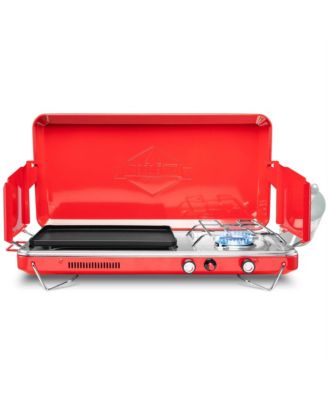 2-in-1 Gas Camping Stove, Camping Grill & Stove with Igniter and Stainless Drip Tray