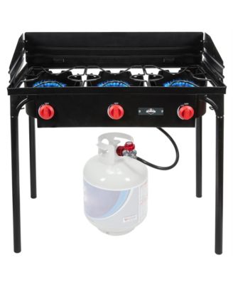 225,000 BTU Portable Gas Stove with 3 Burners, Legs, Wind Panels and Temperature Control