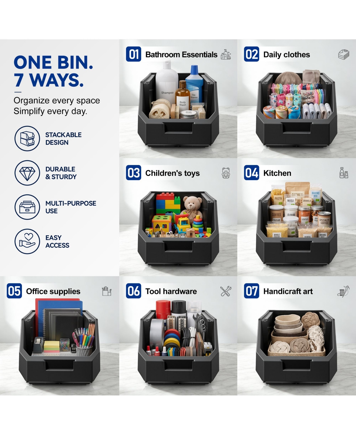 Sorbus Large Open Front Stackable Garage Storage Bin - Heavy Duty Plastic Organizer Tote for Tools, Hardware and Shelving