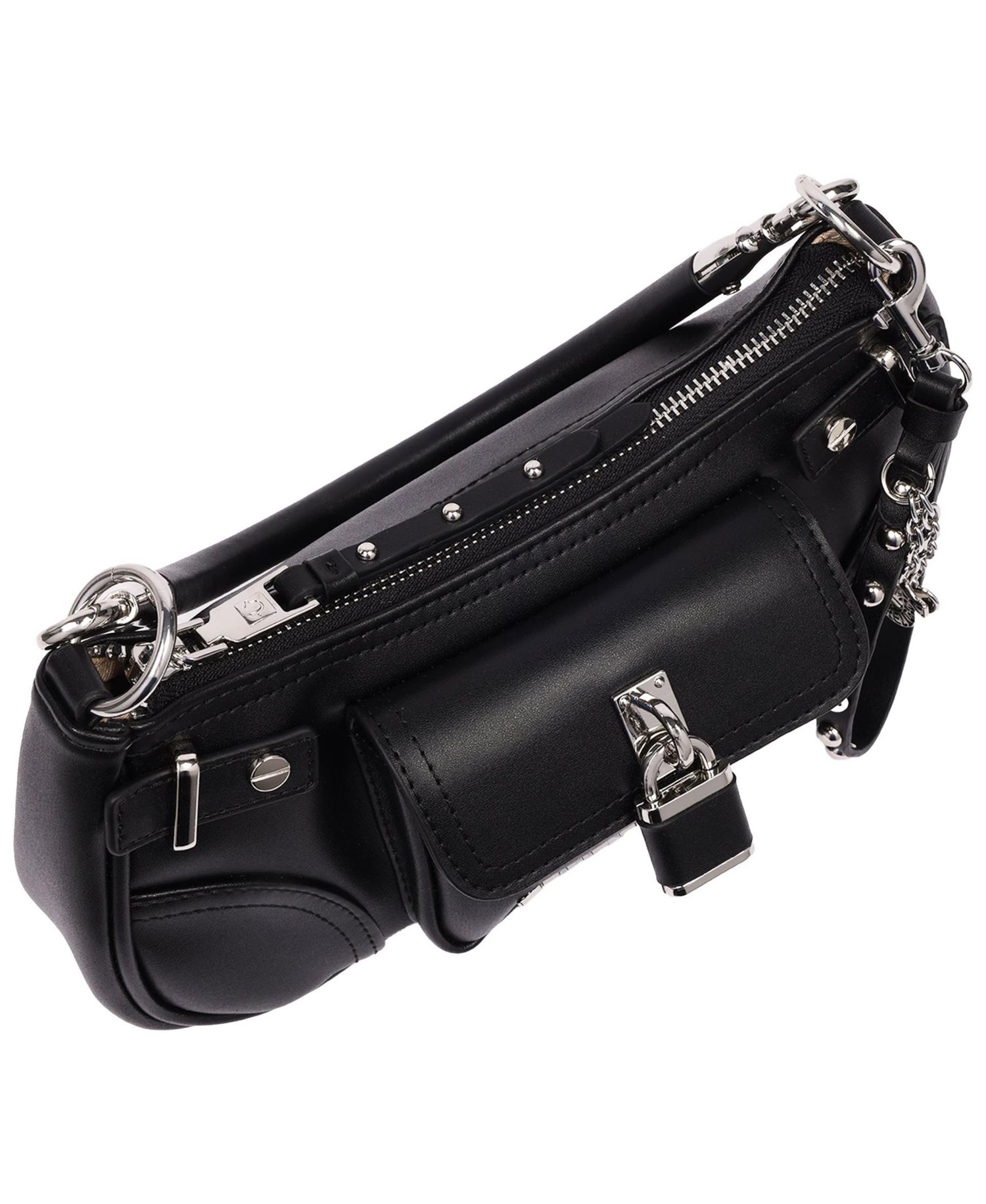 Women's Moto Shoulder Bag with Lock Pocket Charm – Convertible Shoulder and Crossbody Purse