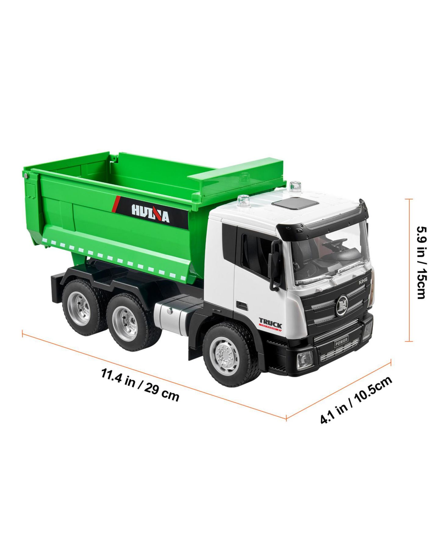 Детская игрушка SEVORLEY 1:18 Scale 9-Channel 4WD Remote Control Dump Truck, цвет: Зелёный / Белый — фото 3