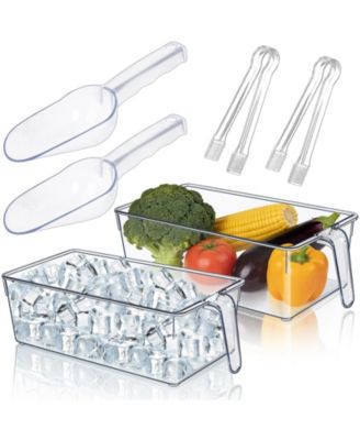 Clear Ice Bucket Storage Set With Handle Scoop Tongs Home Bar Organization