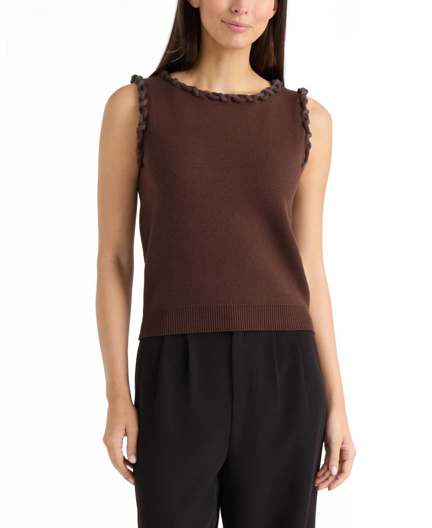 Women’s Braided Trim Sleeveless Sweater