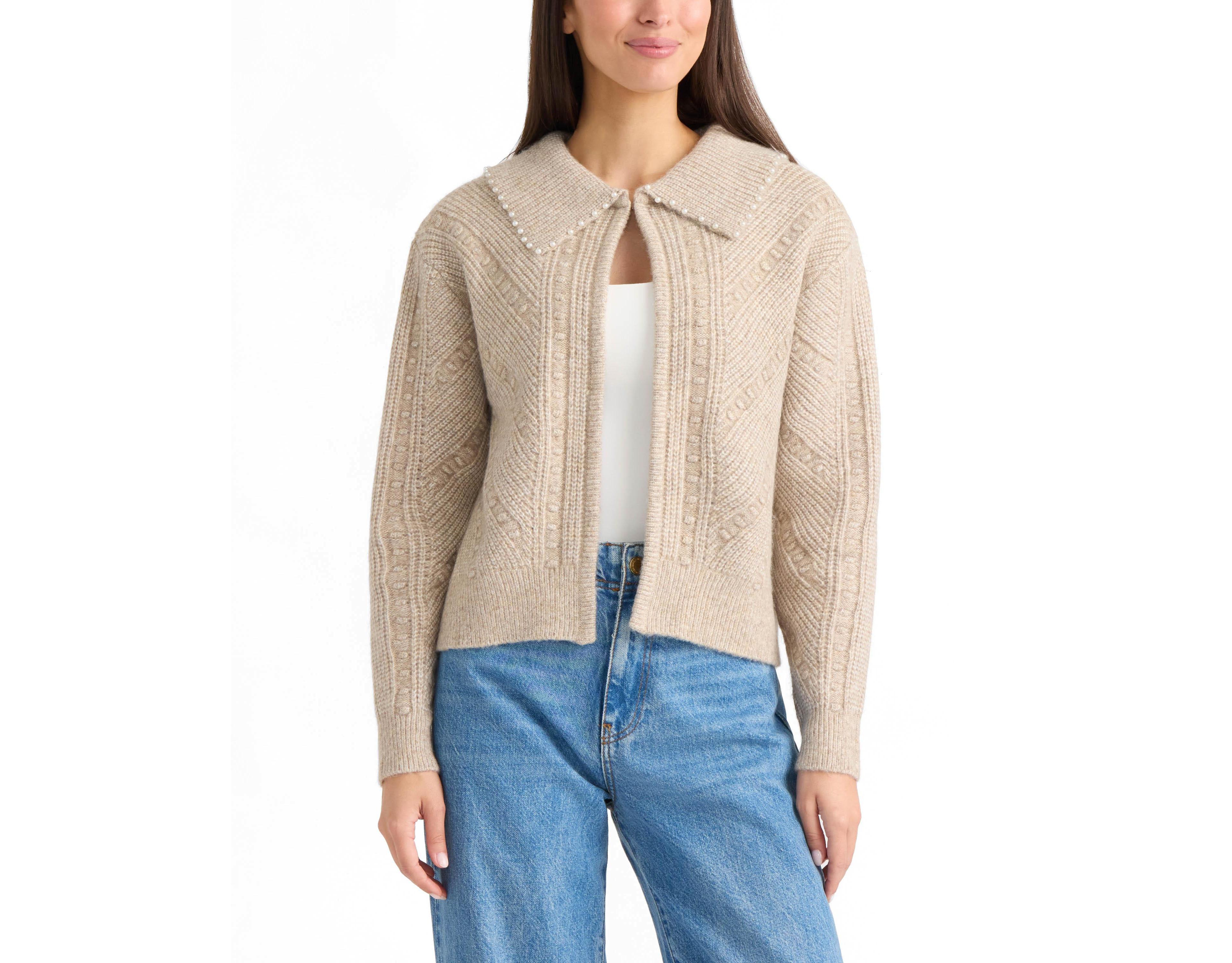 Ellen Tracy Women's Pearl Trim Cardigan