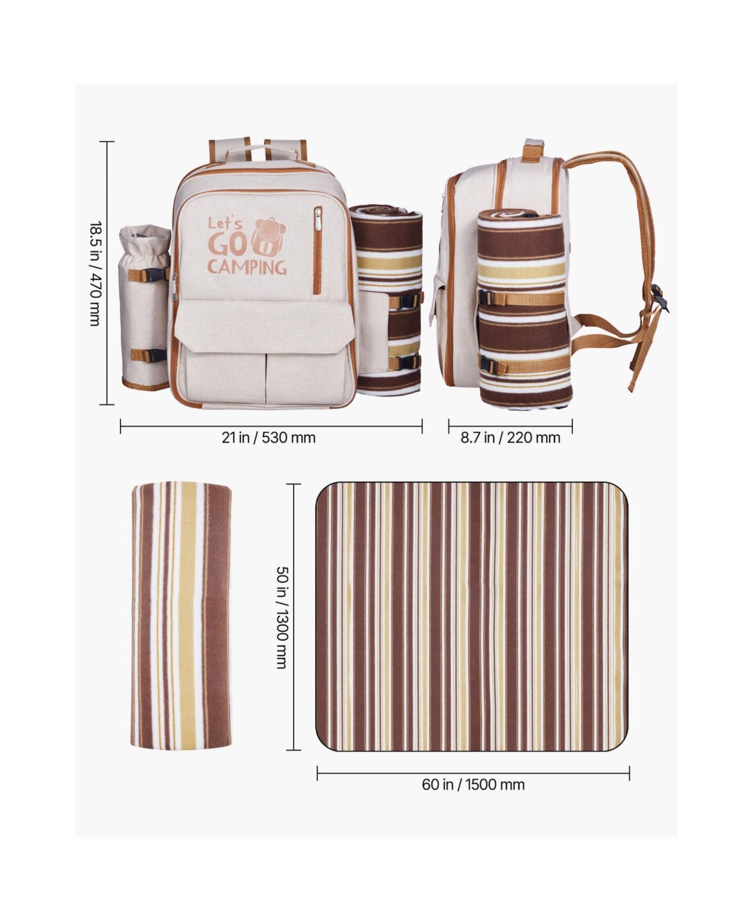 Picnic Backpack for 4 with Insulated Cooler, Blanket, Plates and Cutlery Set, 20 L