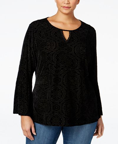 Style & Co. Plus Size Velvet Lantern-Sleeve Top, Only at Macy&#39;s - Sale & Clearance - Women - Macy&#39;s