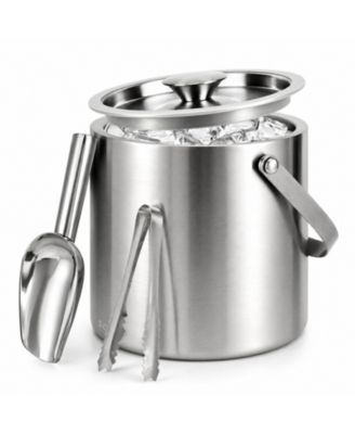 3L Double Wall Stainless Steel Ice Bucket with Lid Scoop Tongs Handle Insulated Container for Parties Bar Camping