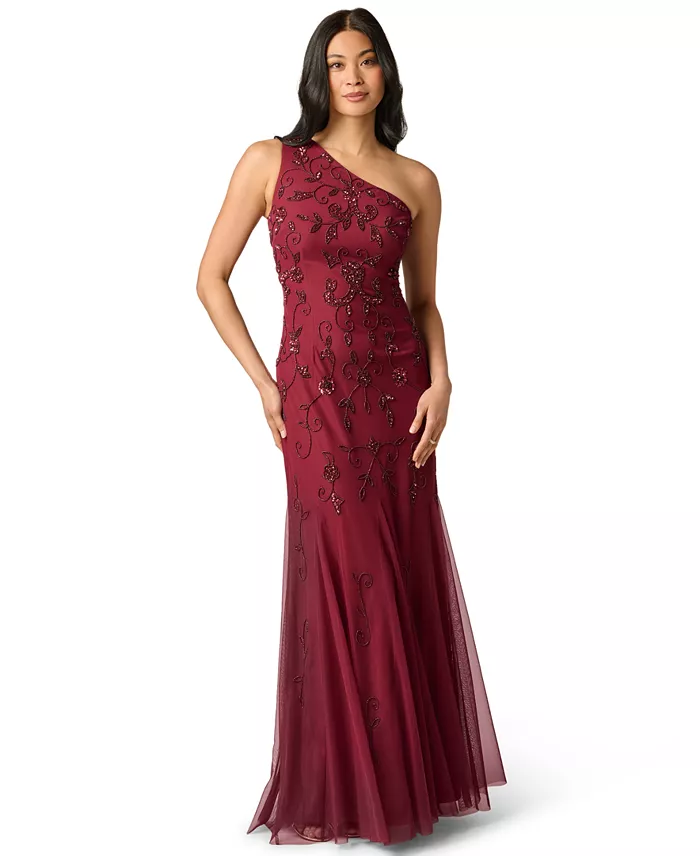 Women's One-Shoulder Beaded Gown - thumbnail 2