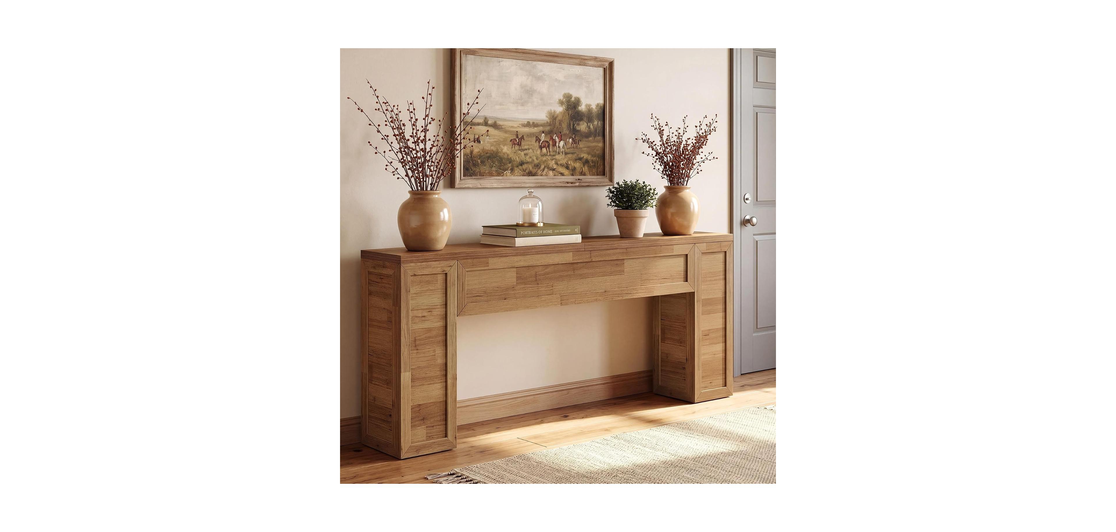 Tribesigns 78.8 Inch Extra Long Console Table for Entryway, Farmhouse Narrow Sofa Table Behind Couch with Warm Patchwork Wood Grain