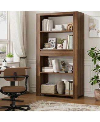 72" Tall Bookshelf, Vintage Bookcase with Drawer, 4-Tier Open Shelf, Thick Frame, Anti-Tip, Waterproof and Mark Resistant, for Office, Bedroom