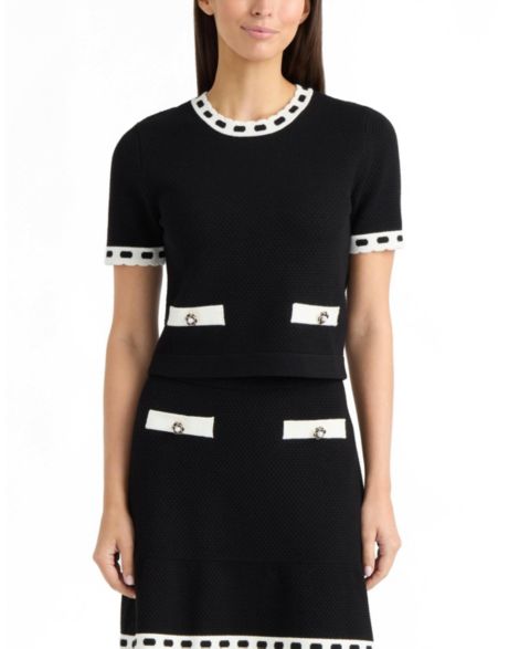 Женский свитер Ellen Tracy Short Sleeve with Contrast Trim, цвет: Чёрный
