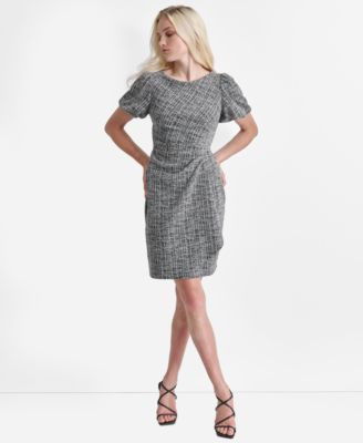 Women's Bubble Sleeve Ruched Boat Neck Sheath Dress