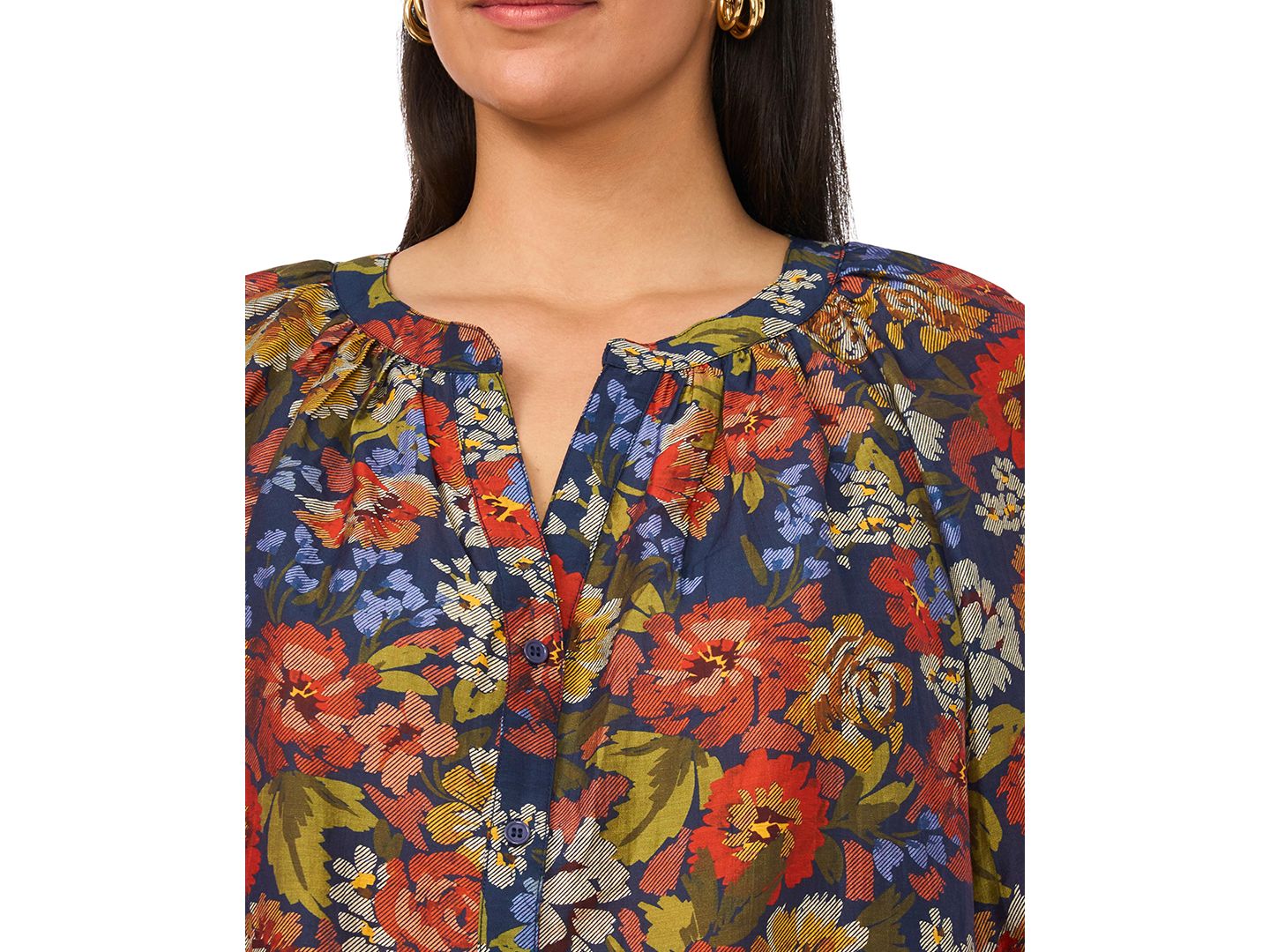 Женская блузка Vince Camuto Plus Size Raglan Sleeve V-Neck 3/4-Sleeve Blouse, цвет: Тёмно-синий — фото 5