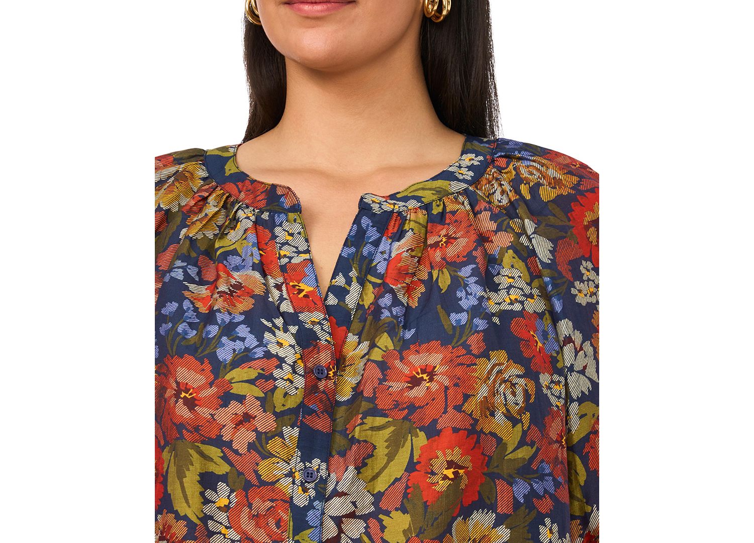 Plus Size Raglan Sleeve V-Neck 3/4-Sleeve Blouse